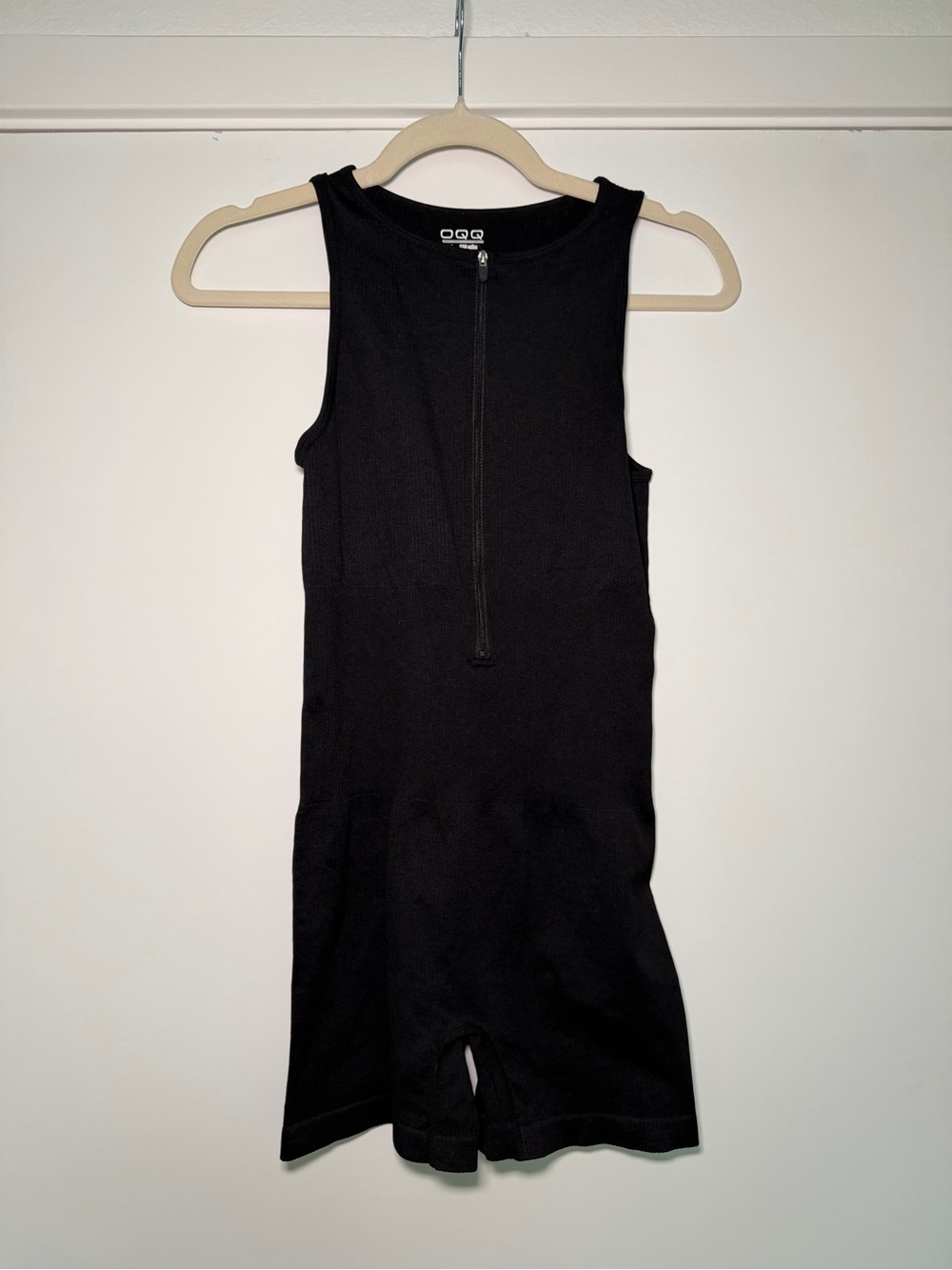 Black Sleeveless One-Piece Romper with Front Zip